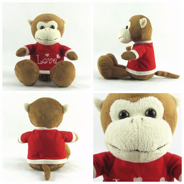 Soft stuffed plush toy custom logo monkey with red shirt0-2.jpg